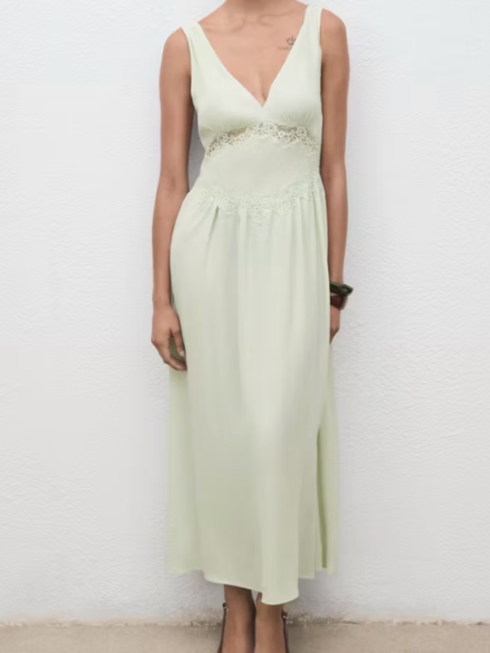 Mango LACE CAMISOLE DRESS Mint Green Size Small (4)